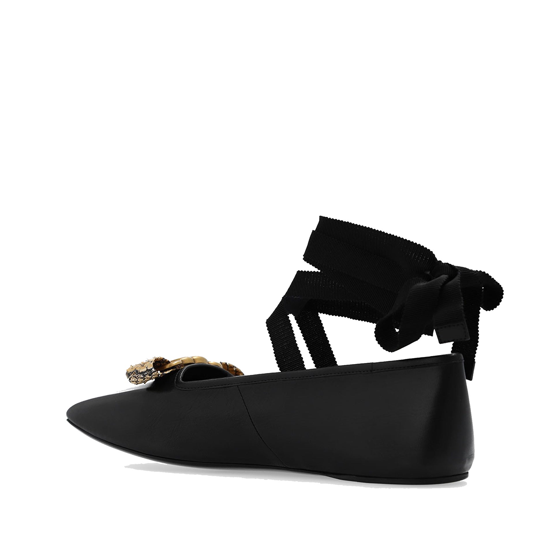 Double G Ballet Flats Black Calf Leather
