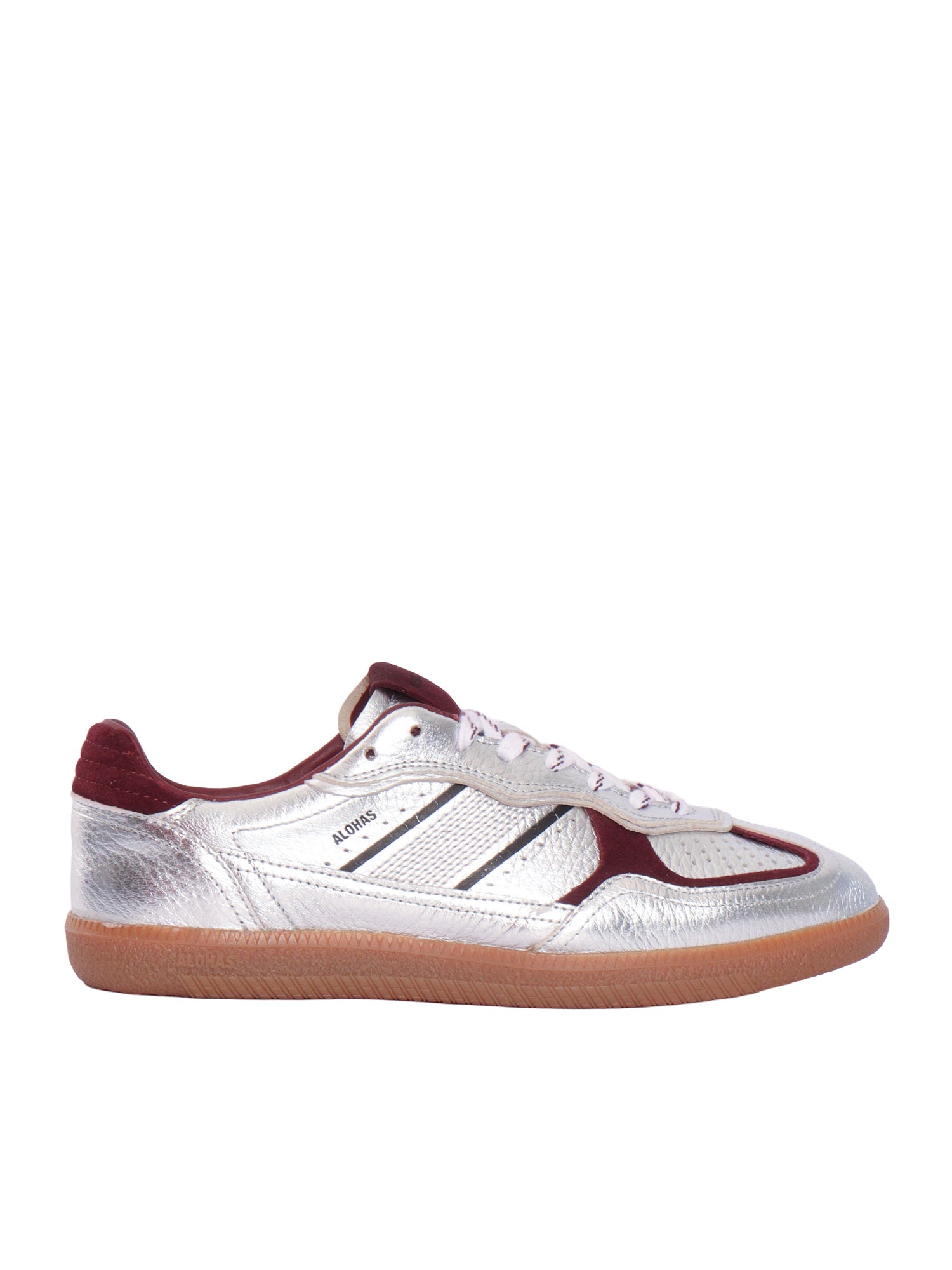 Tb.490 Grain Shimmer Silver & Burgundy Leather Sneakers Altezza Tacco 2 Cm