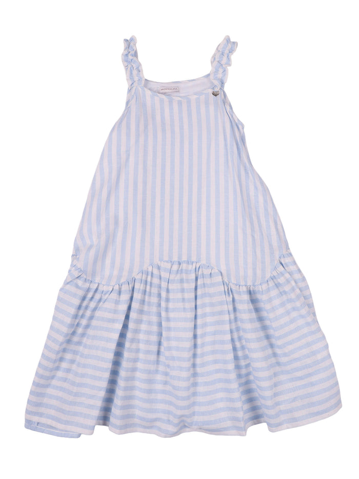 Striped Linen-Viscose Dress Light Blue Linen Viscose Lining Cotton