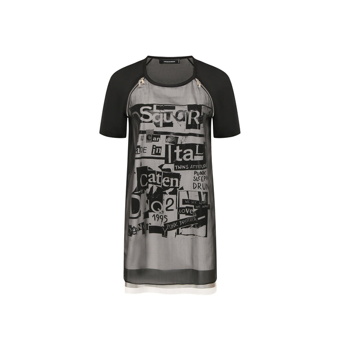 Silk Printed Mini Dress Black