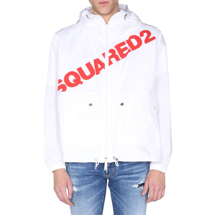 Logo Hooded Windbreaker White Cotton