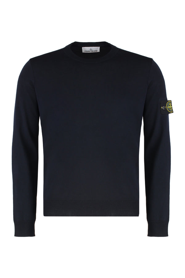 Round-Neck Sweater Navy Blue Virgin Wool Sweatshirts