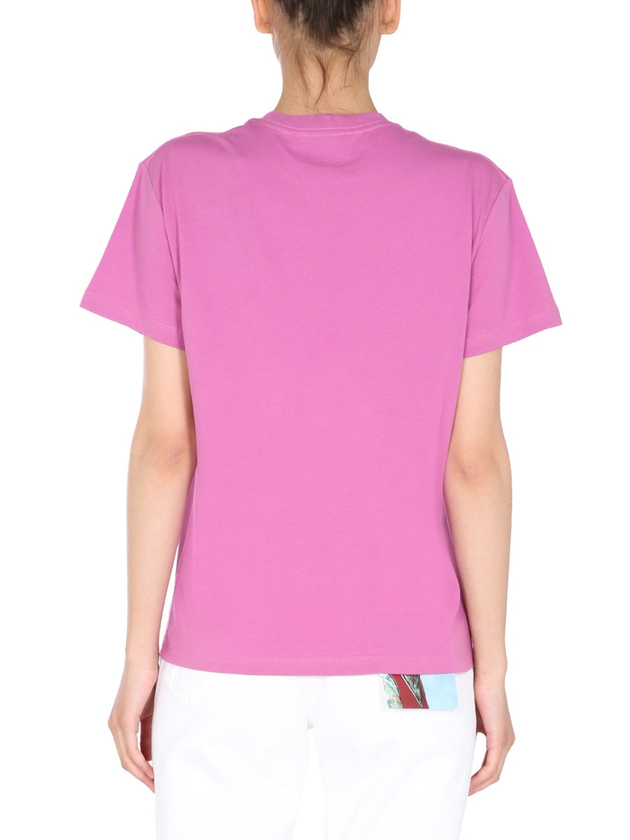 Crew Neck T-Shirt With Logo Patch Pink Cotton T-shirts