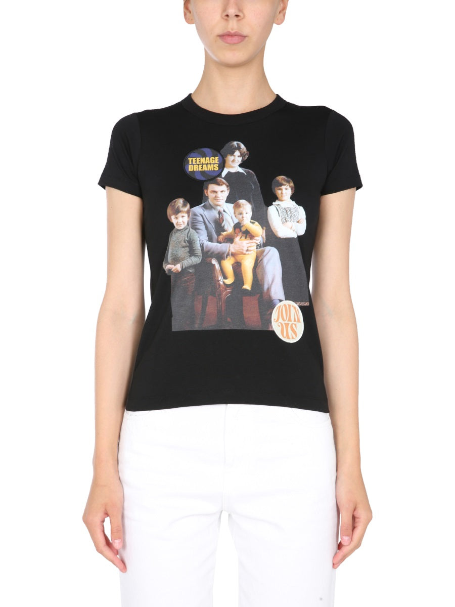 Crew Neck T-Shirt With Front Print Black Cotton T-shirts