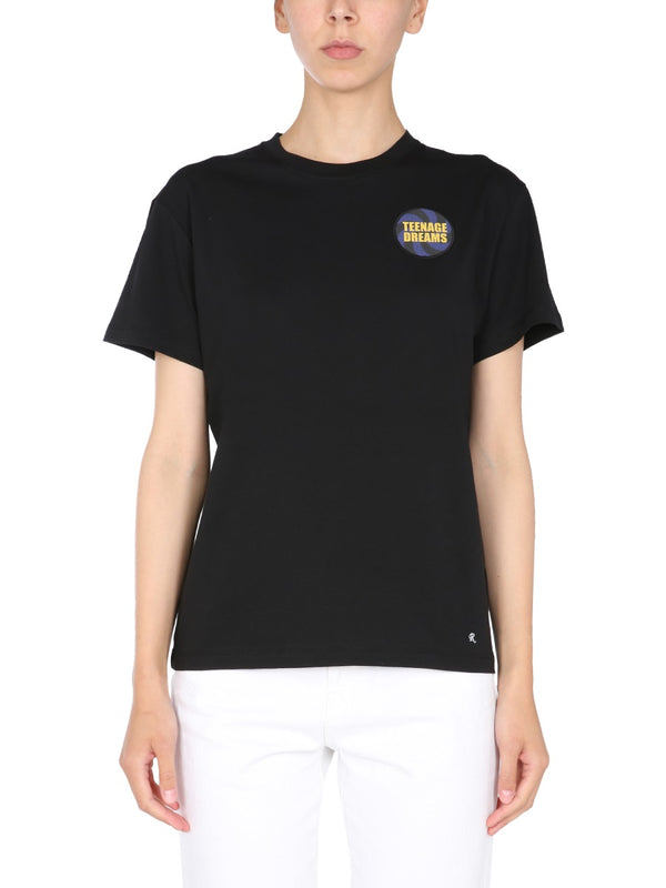 Crew Neck T-Shirt With Front Print Black Cotton T-shirts