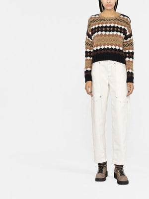 Brunello Cucinelli Womens Off White Relaxed Cotton Trousers