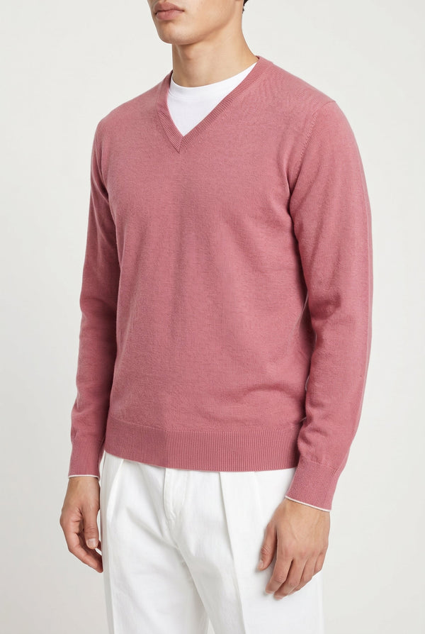 Brunello Cucinelli Mens Pink Wool V Neck Sweater