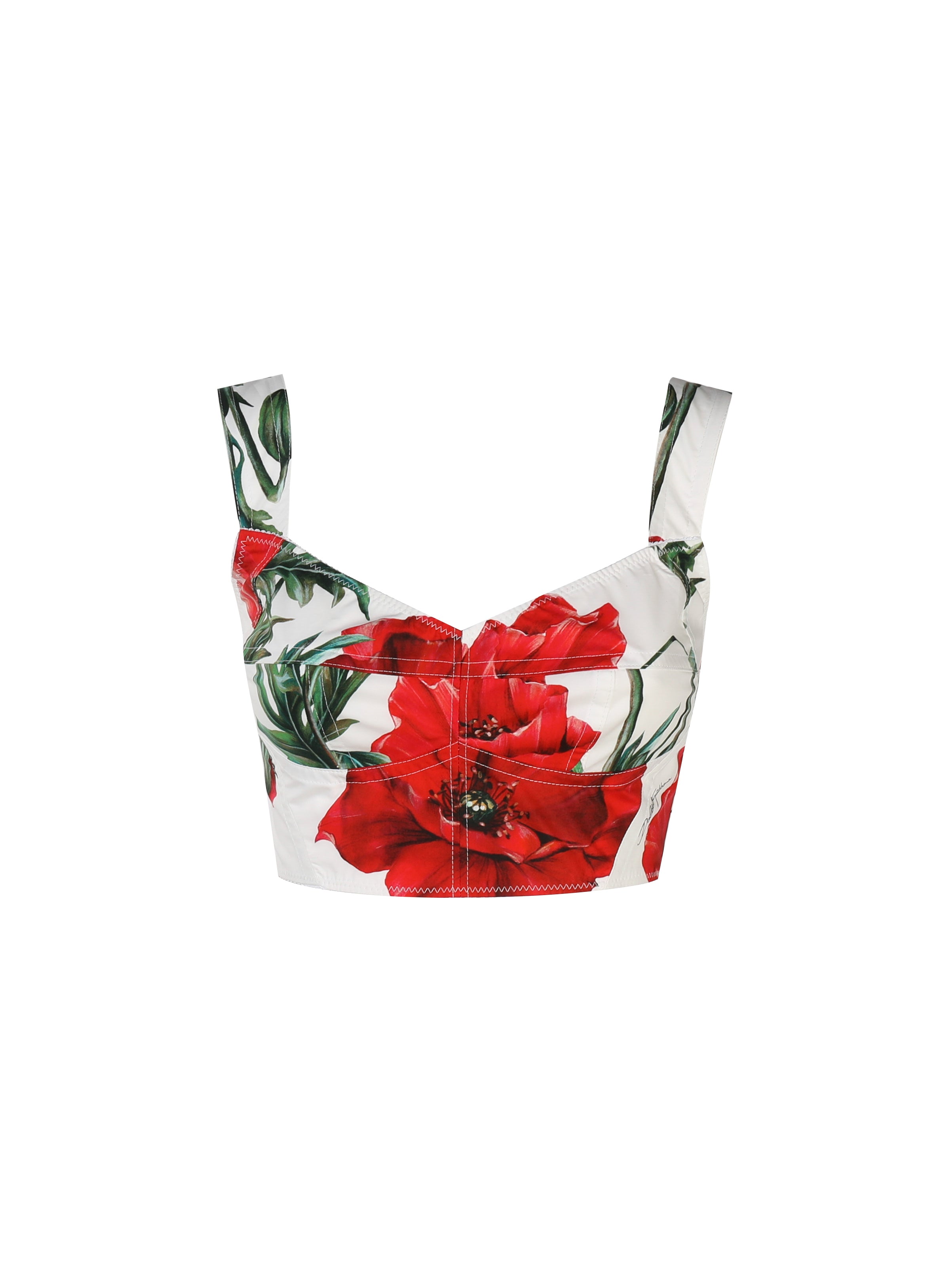 Dolce & Gabbana Top Papaveri Fdo Bco Nat Cotton