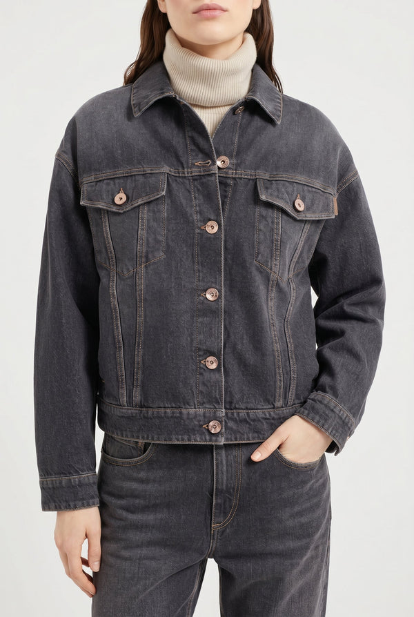 Brunello Cucinelli Womens Black Denim Boxy Jacket
