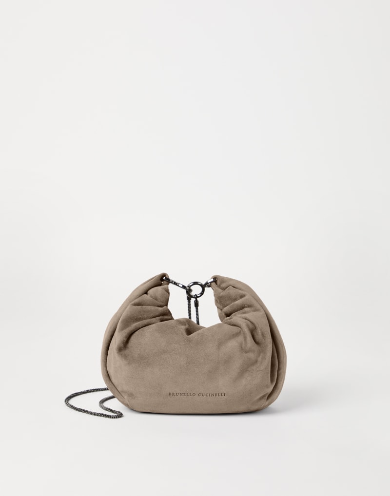 Brunello Cucinelli Womens Light Brown Suede Shoulder Bag Sage