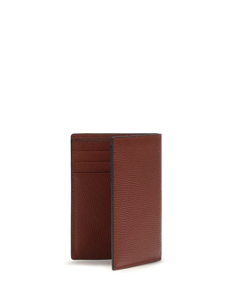 Card Holder Vlogo Signature Blood Red Calf Leather Umbrellas