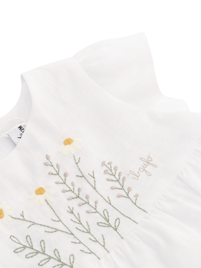 SHORT SLEEVED DRESS White Linen Lining Cotton