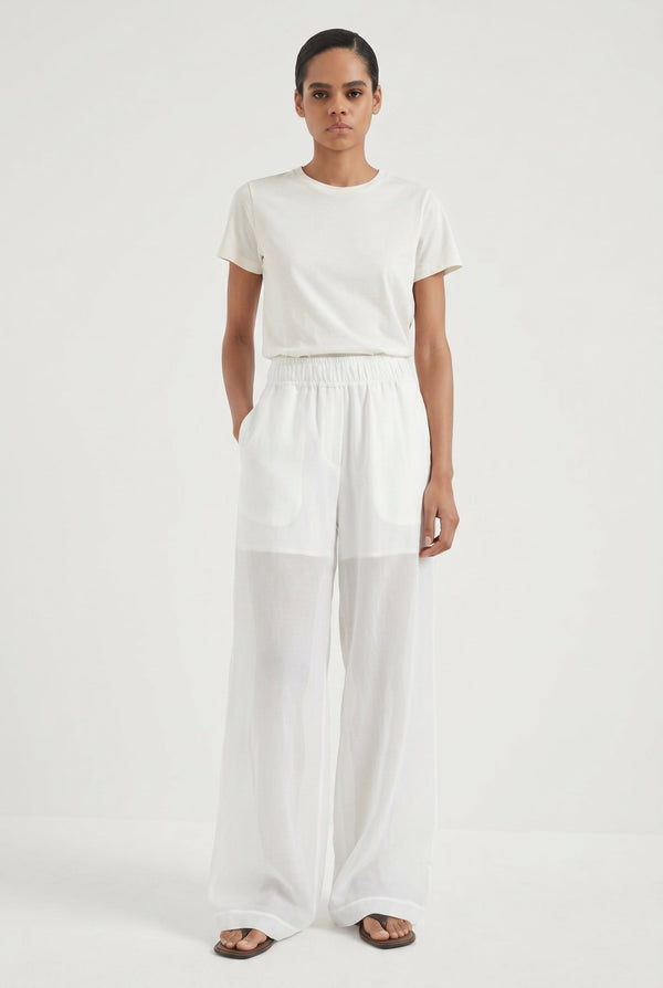 Brunello Cucinelli Womens White Wide Leg Cotton Trousers