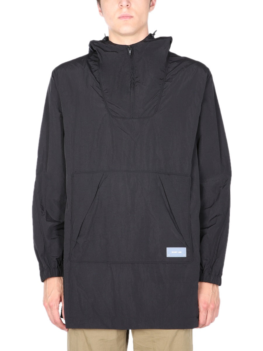 Nylon Windbreaker With Hood Black Jacket