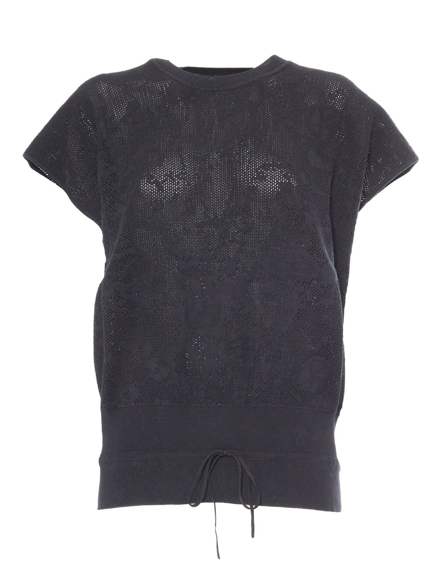 COTTON JACQUARD CREWNECK VEST Black Cardigan