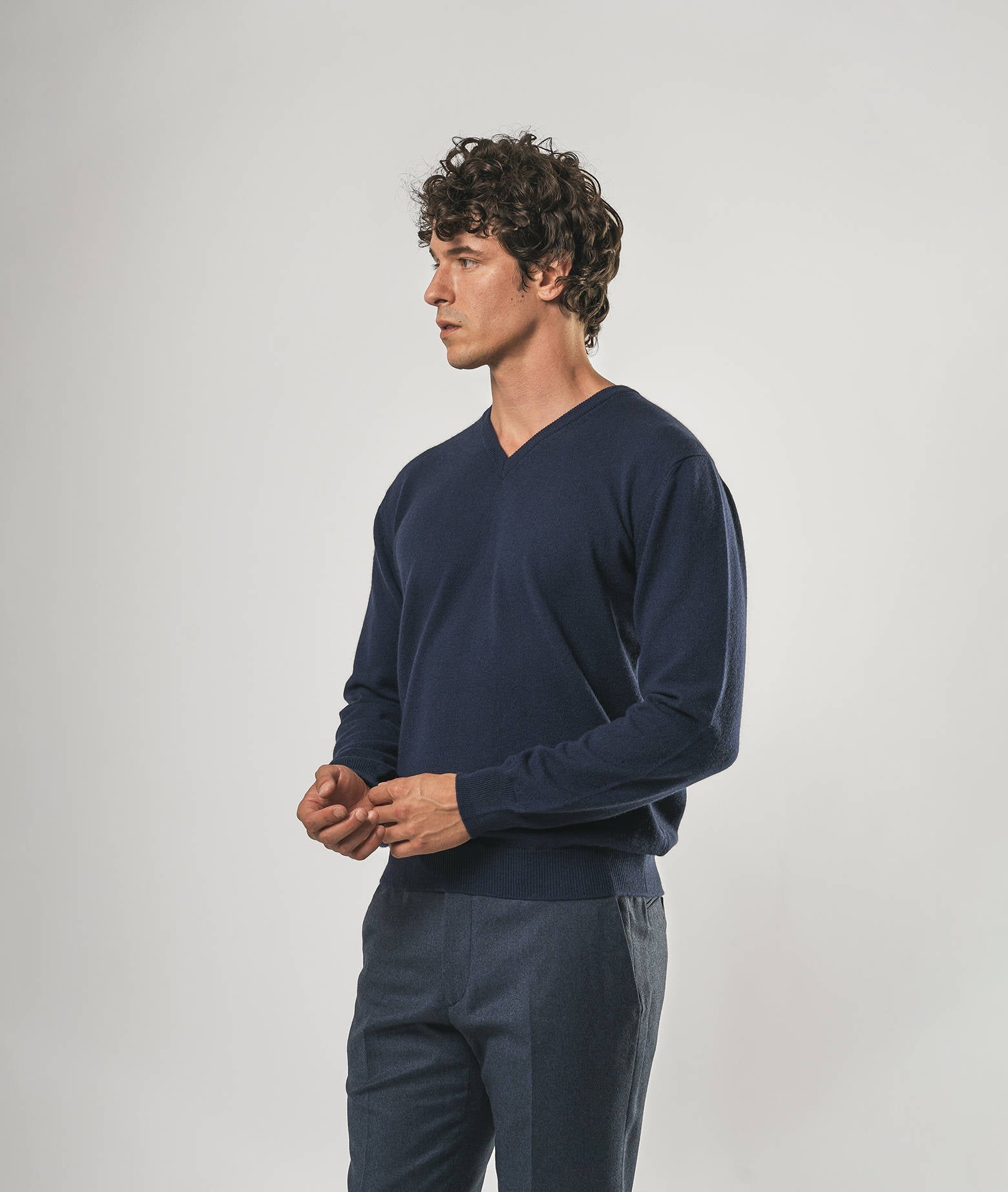 V-Neck Cashmere Sweater Stoccolma Grey V Neck