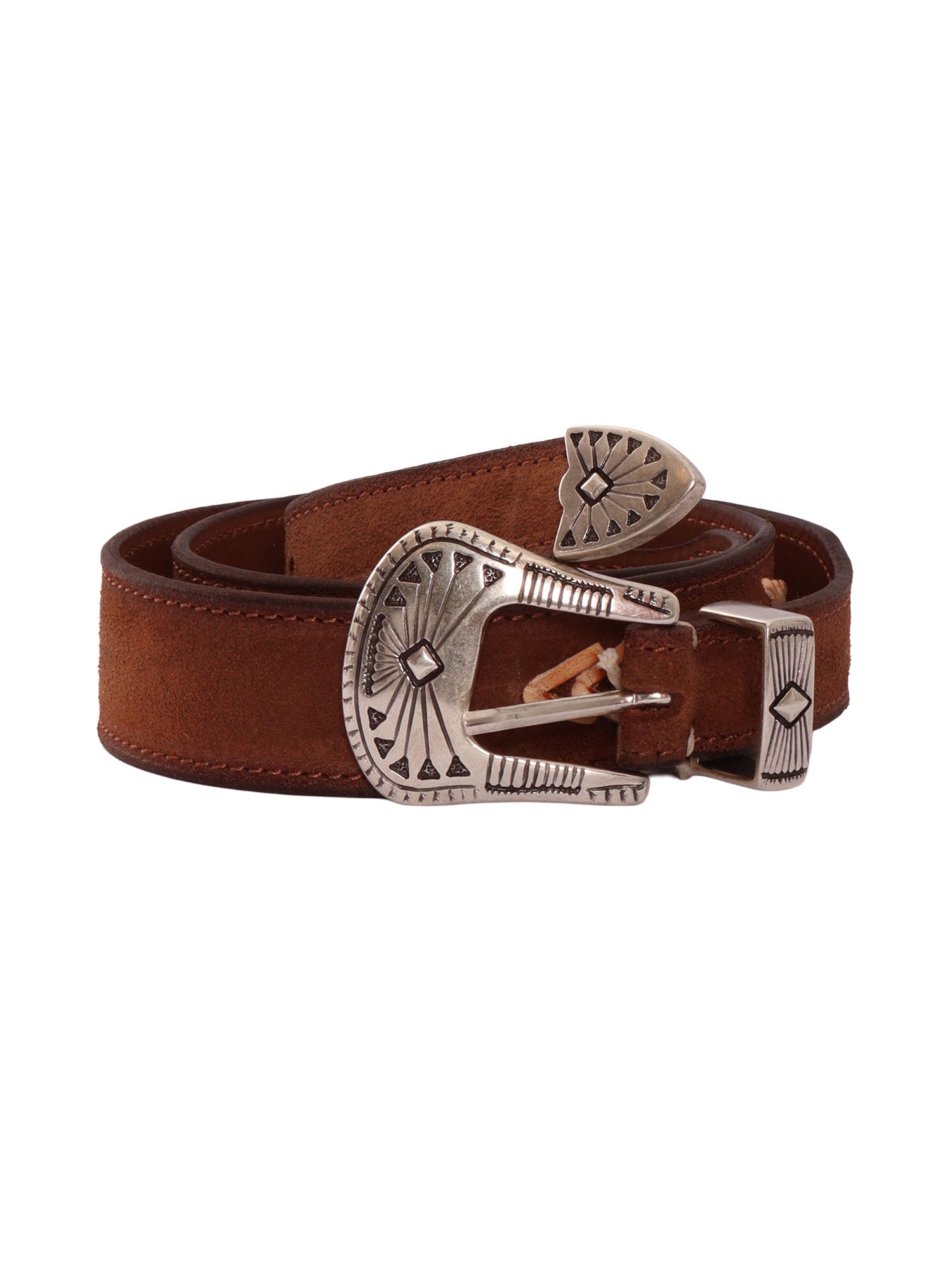 SUEDE WESTERN BELT WITH LEATHER INSERTS STUDS Brown