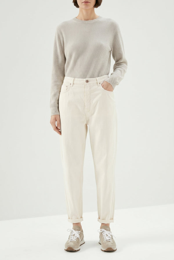 Brunello Cucinelli Womens Off White Relaxed Cotton Trousers