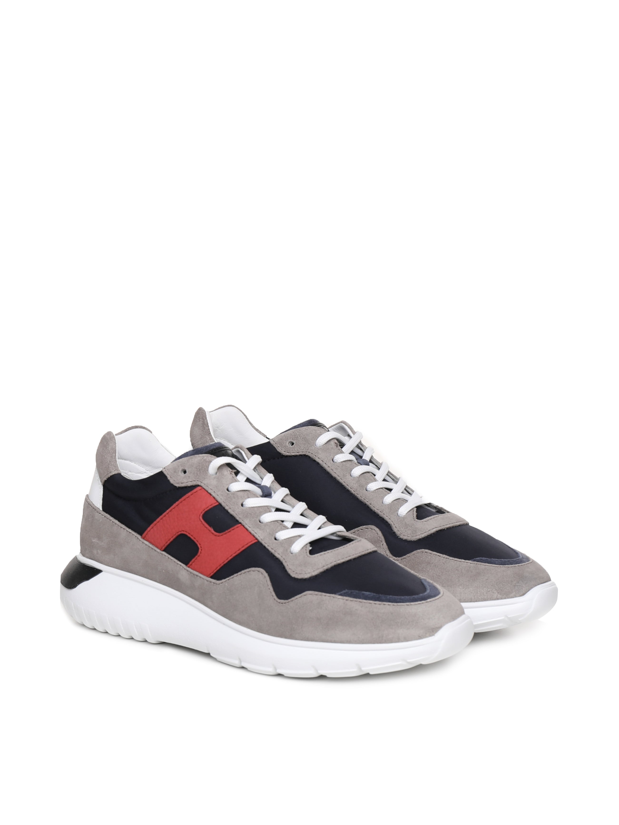 Hogan Sneakers Grey, Black, White, Orange Rubber Suede Calfskin