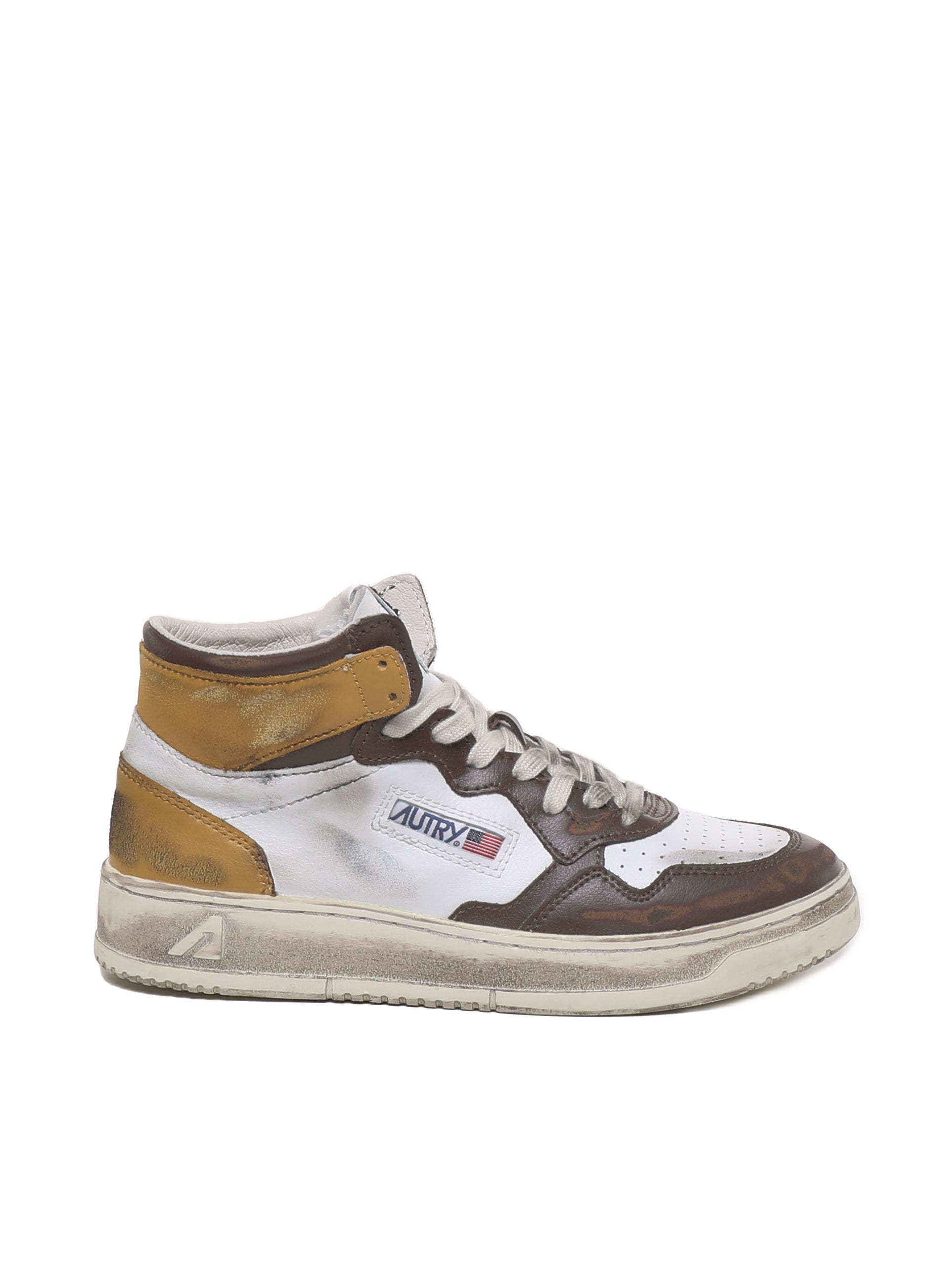 Autry Sneakers White, Antique Gold, Brown Cow Leather