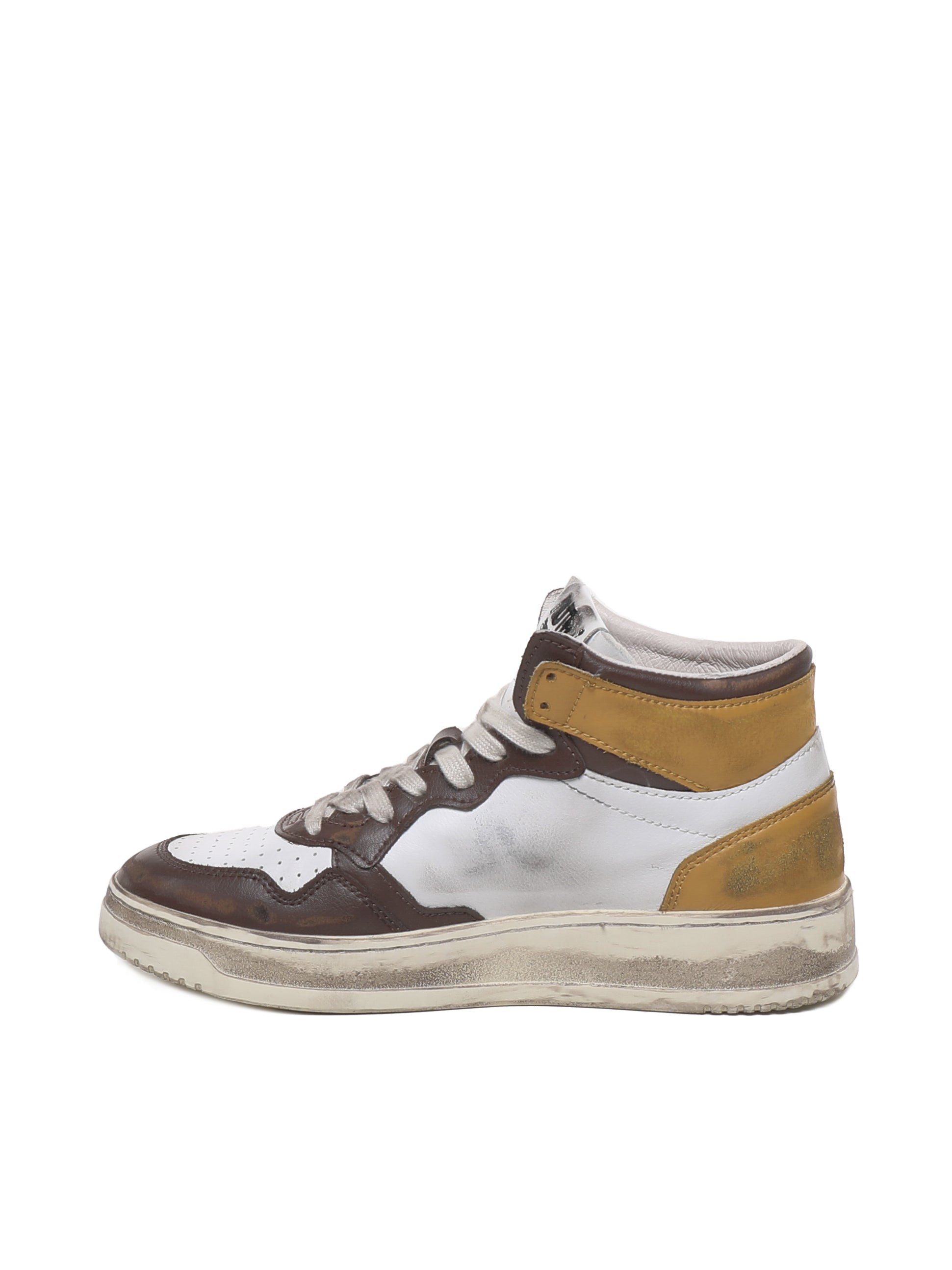 Autry Sneakers White, Antique Gold, Brown Cow Leather