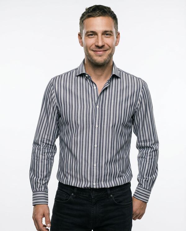 Brunello Cucinelli Mens Striped Tailored Shirt Denim