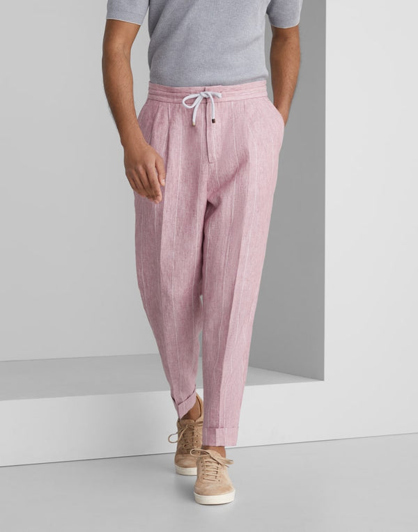Brunello Cucinelli Mens Pink Linen Relaxed Trousers Rose