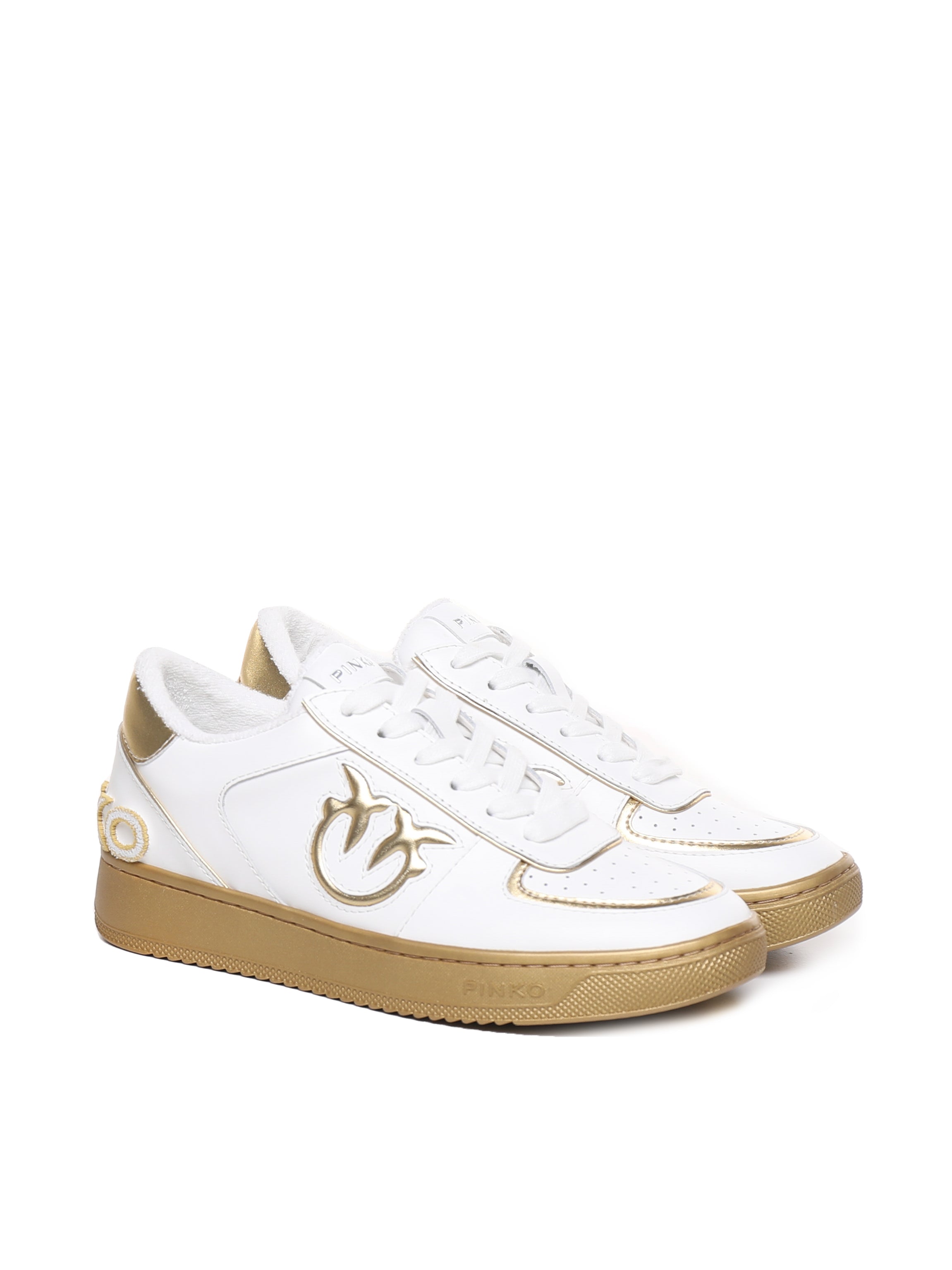Pinko Sneakers White, Gold Calfskin