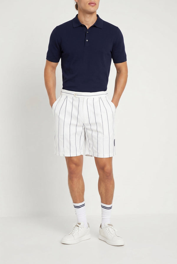 Brunello Cucinelli Mens White Striped Tailored Shorts Blue