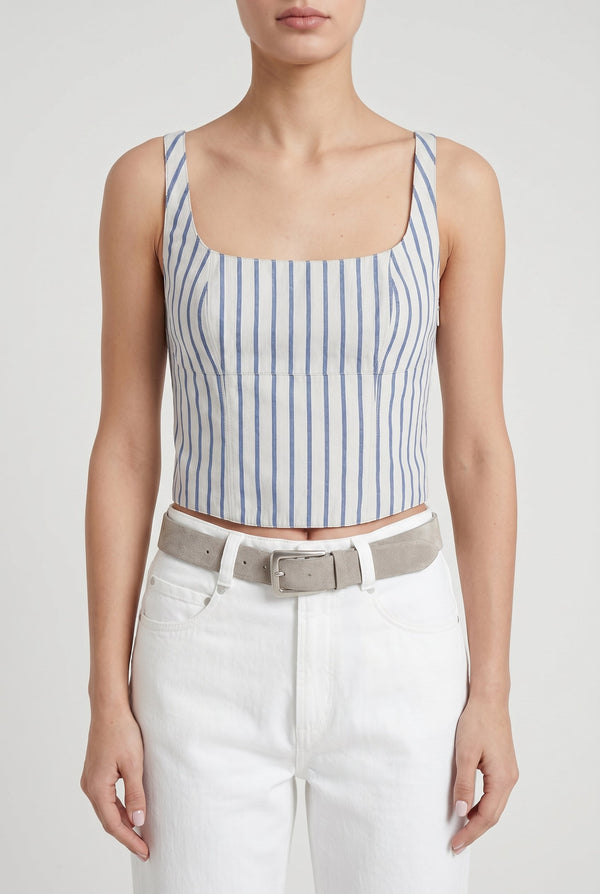 Brunello Cucinelli Womens Blue Striped Cotton Top White