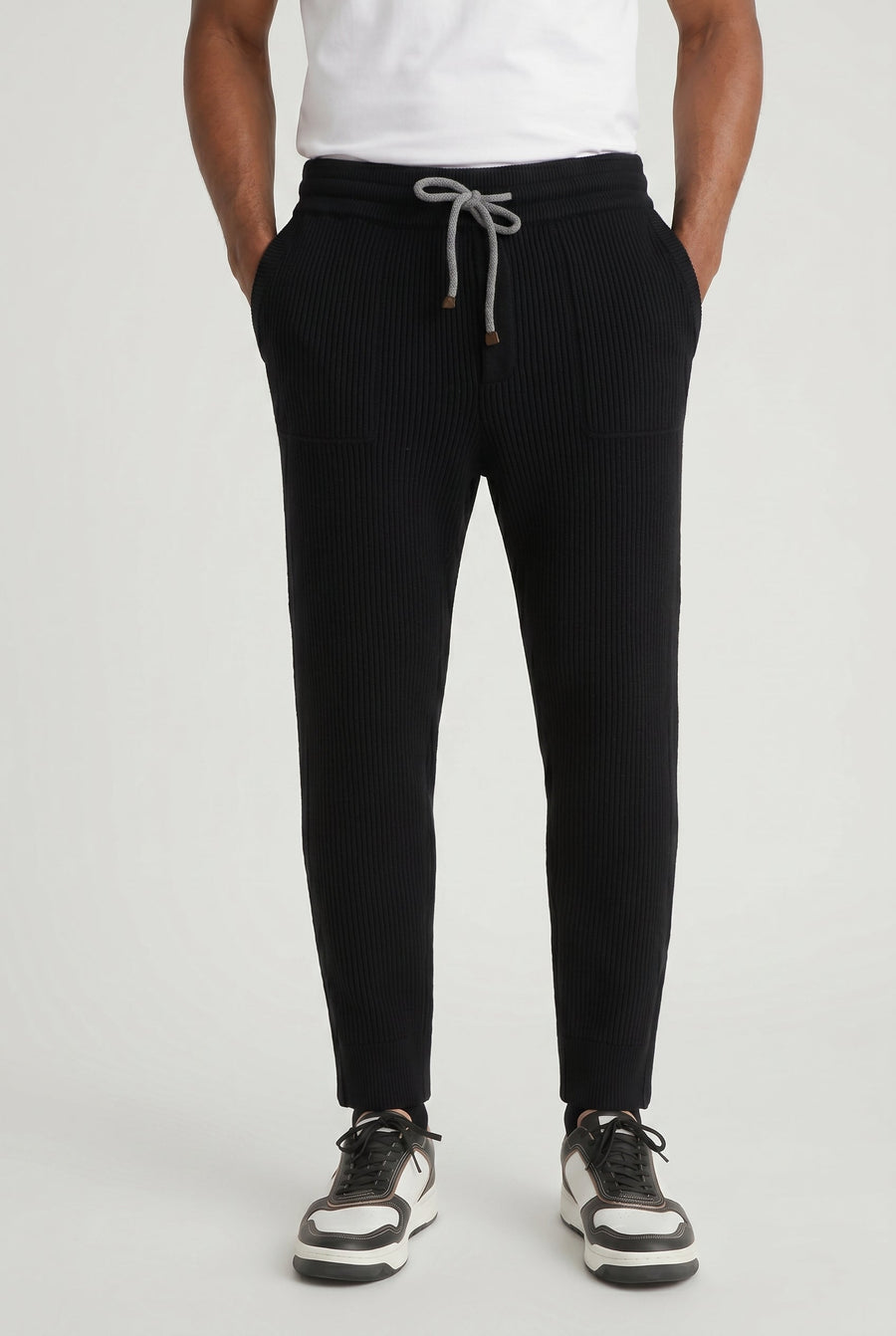 Brunello Cucinelli Mens Black Wool Knit Trousers