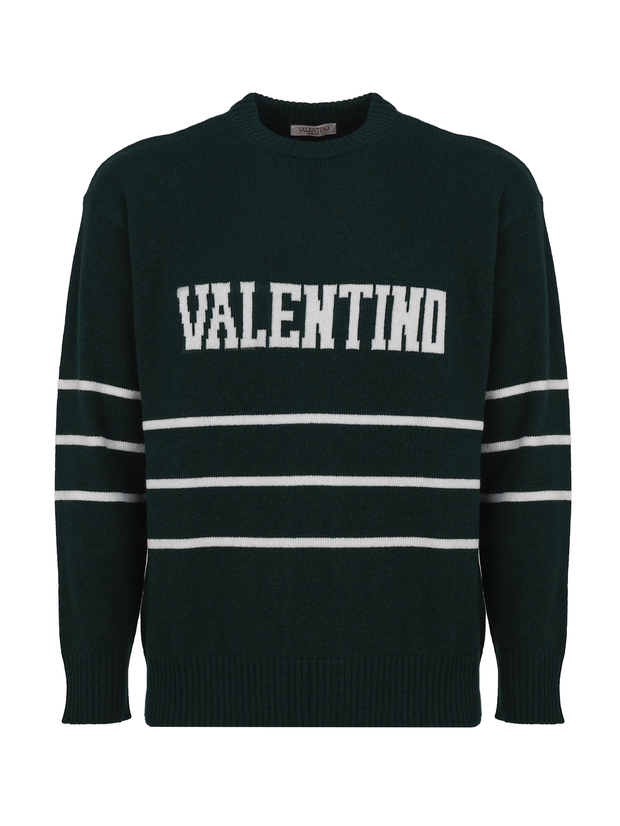Valentino Garavani Sweaters College Green, White Wool