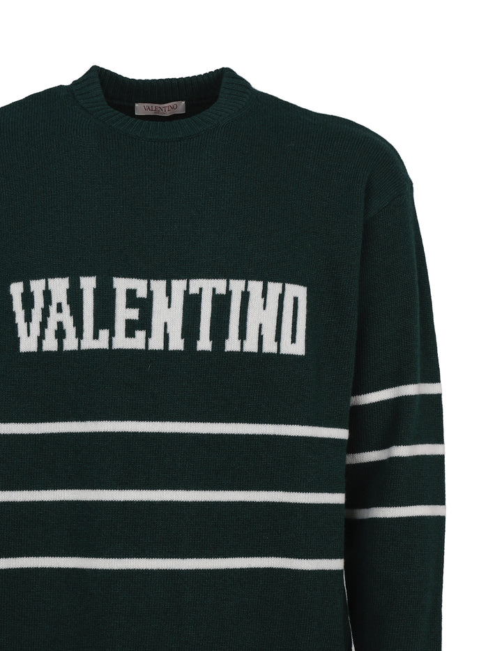 Valentino Garavani Sweaters College Green, White Wool