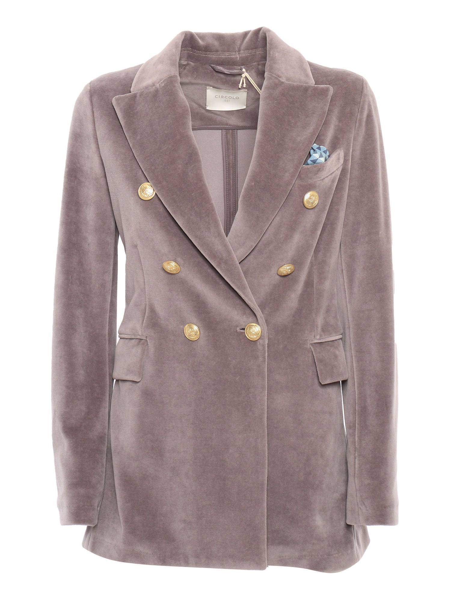 Velvet Double Breasted Jacket Silver Cotton Polyester