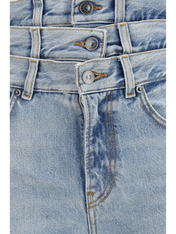 Jeans With Triple-Layer Waist — Light Blue Cotton