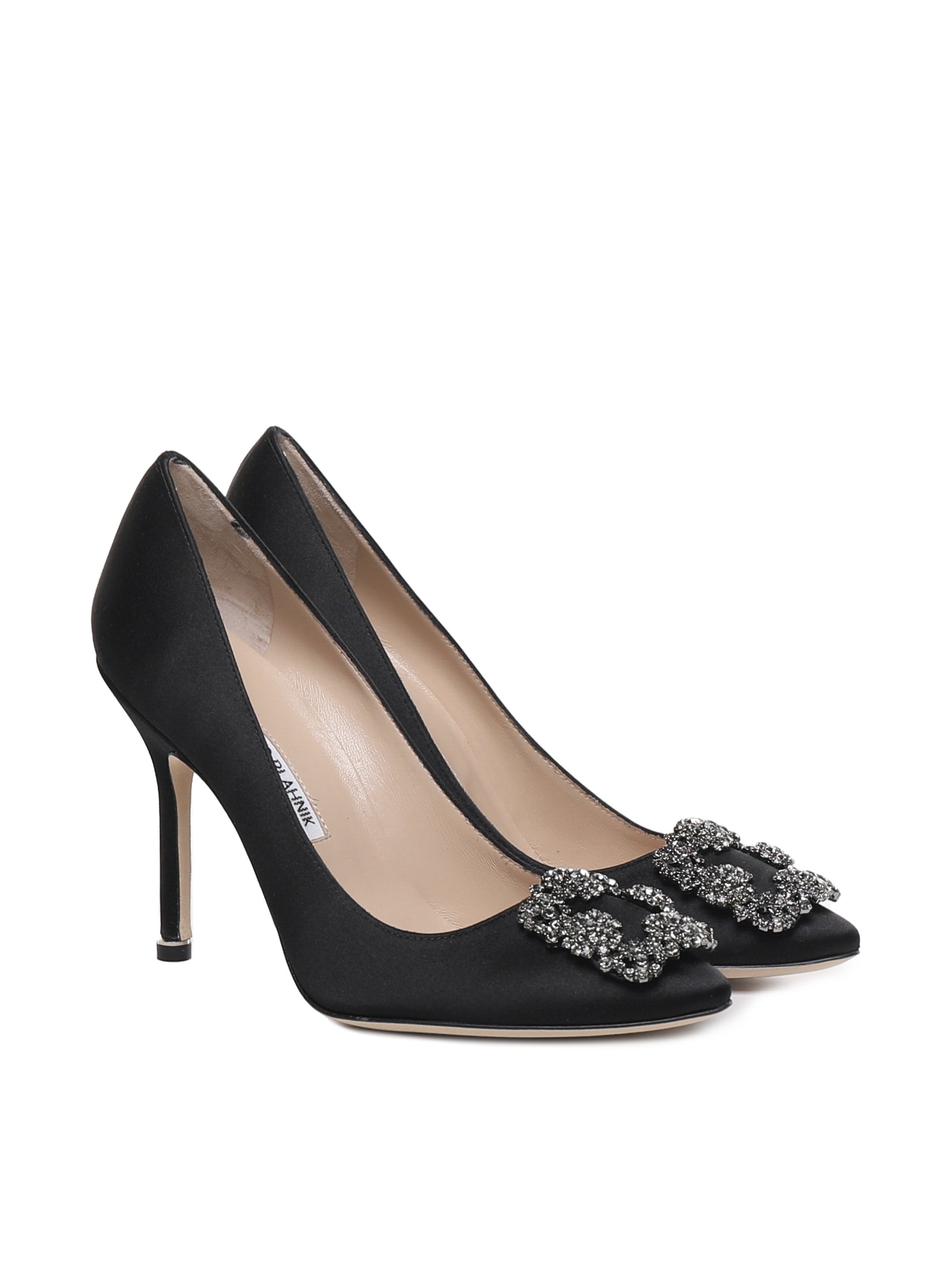 Manolo Blahnik With Heel Black Satin