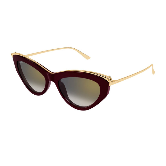 Cartier Ct0596s Panthere De Burgundy Acetato Riciclato/ Metallo Sunglasses