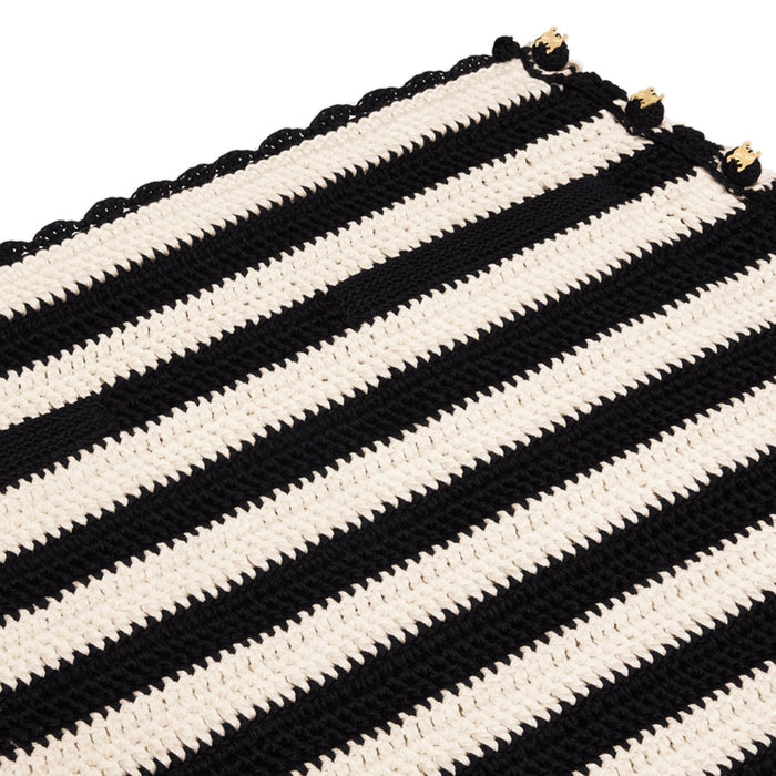 Striped Crochet Mini Skirt Black Cotton