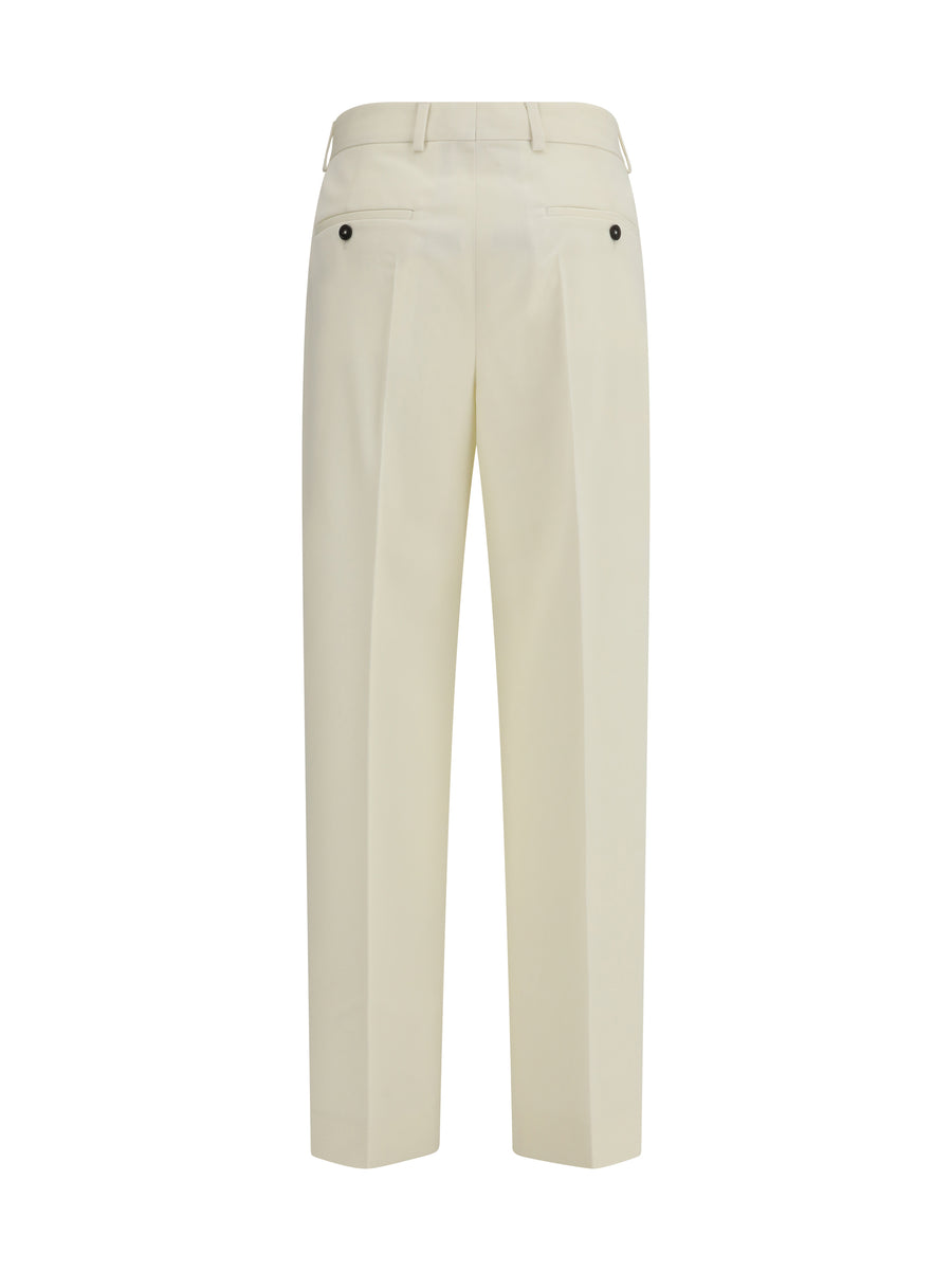 Straight-Leg Pants Off-White Polyester Trousers