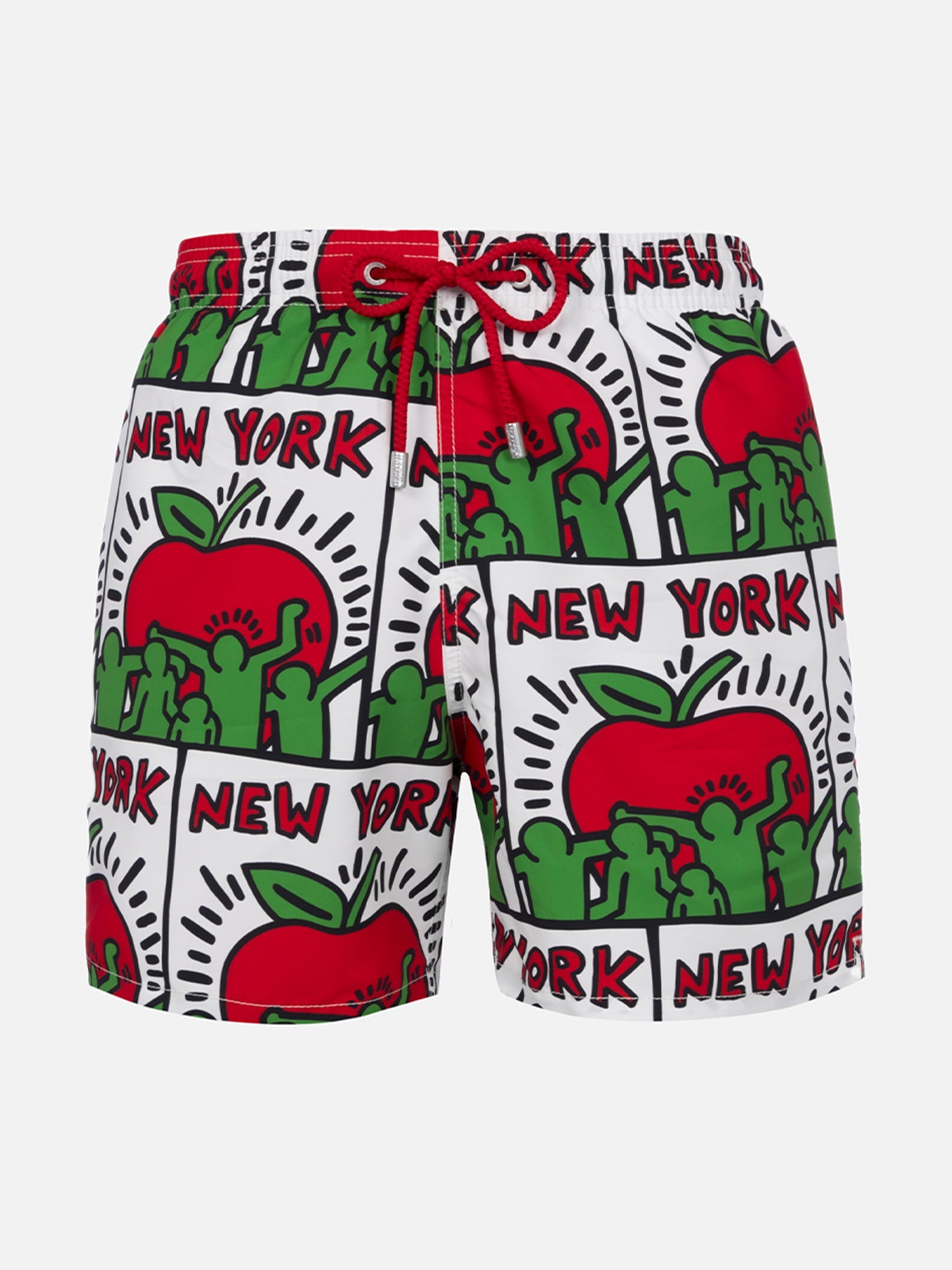 Man Mid-Length Gustavia Swim-Shorts With Keith Haring Design Placed Print| Special Edition White Swimshort