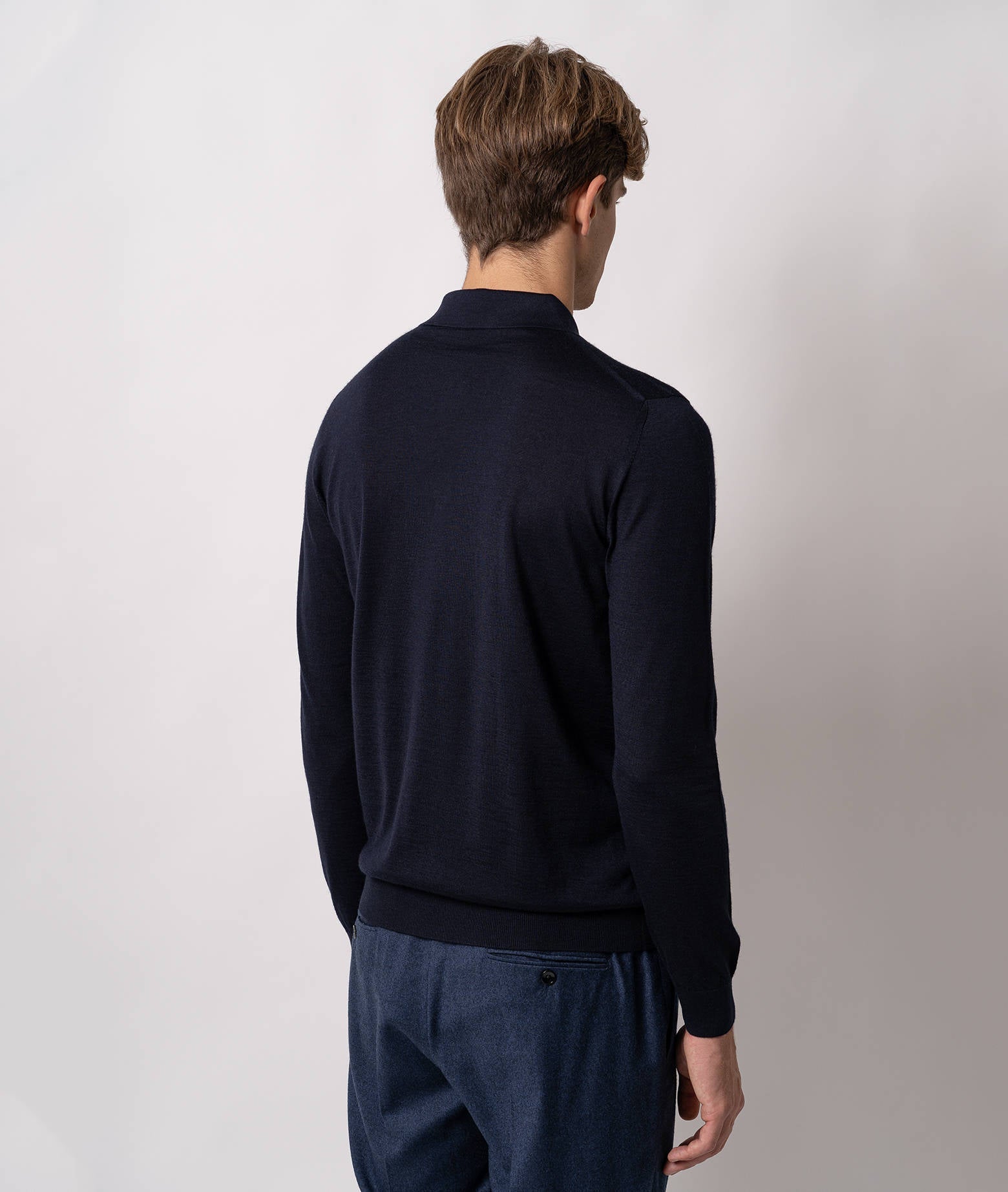 Cashmere And Silk Polo Shirt Vienna Gray Pullover M/lunga