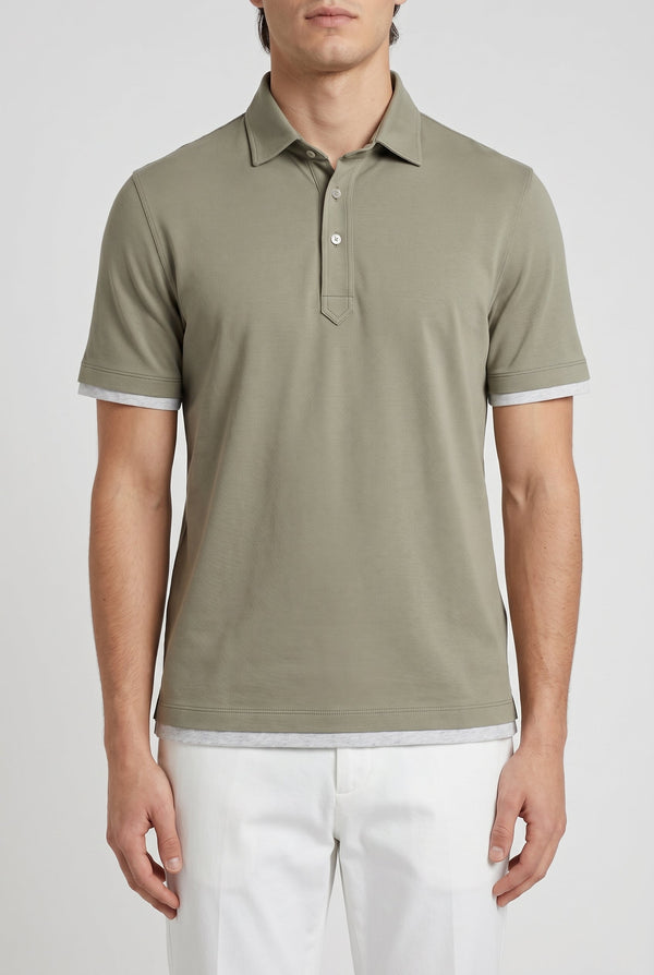 Brunello Cucinelli Mens Olive Cotton Polo Shirt One Color
