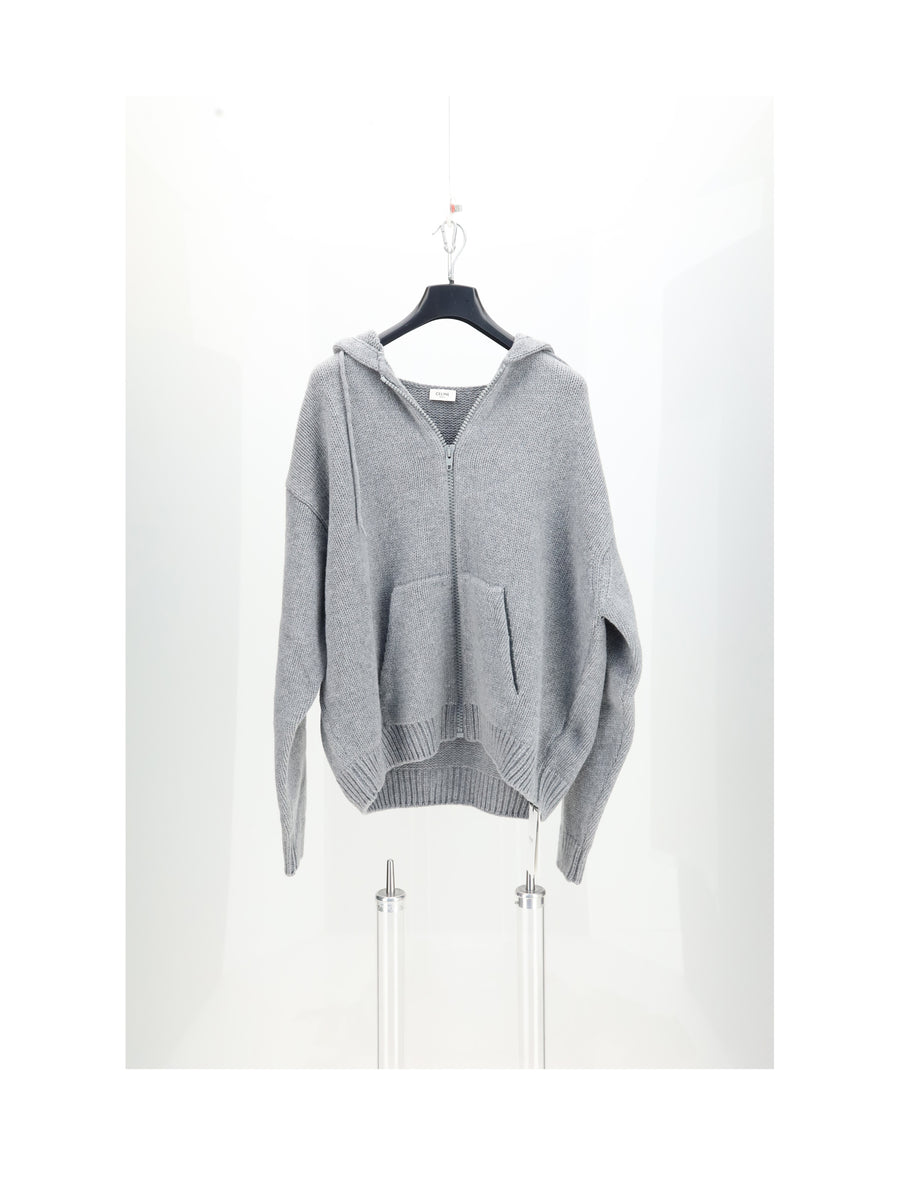 Hooded Cardigan Grey-Blue Wool Grey/blue Fleece