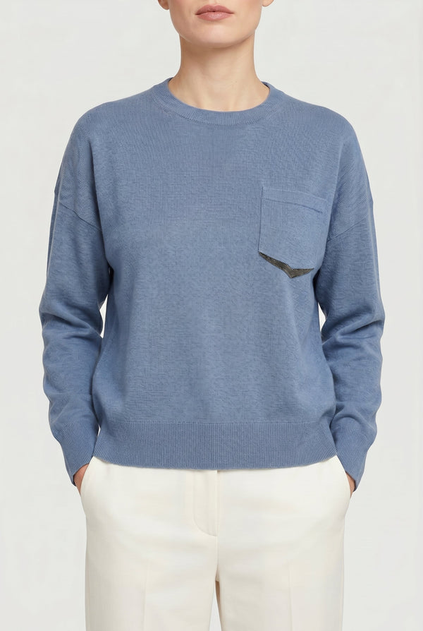 Brunello Cucinelli Womens Blue Wool Relaxed Sweater Clothing
