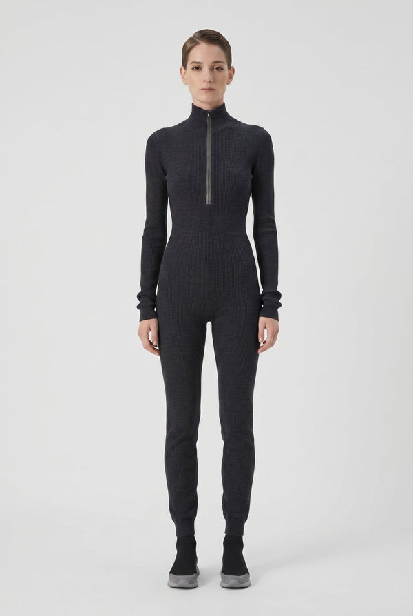 Brunello Cucinelli Womens Dark Grey Wool Knit Jumpsuit Gray