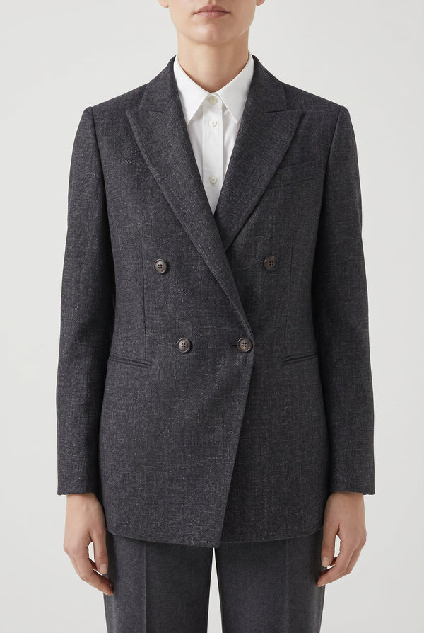 Brunello Cucinelli Womens Dark Grey Double Breasted Blazer Gray Clothing