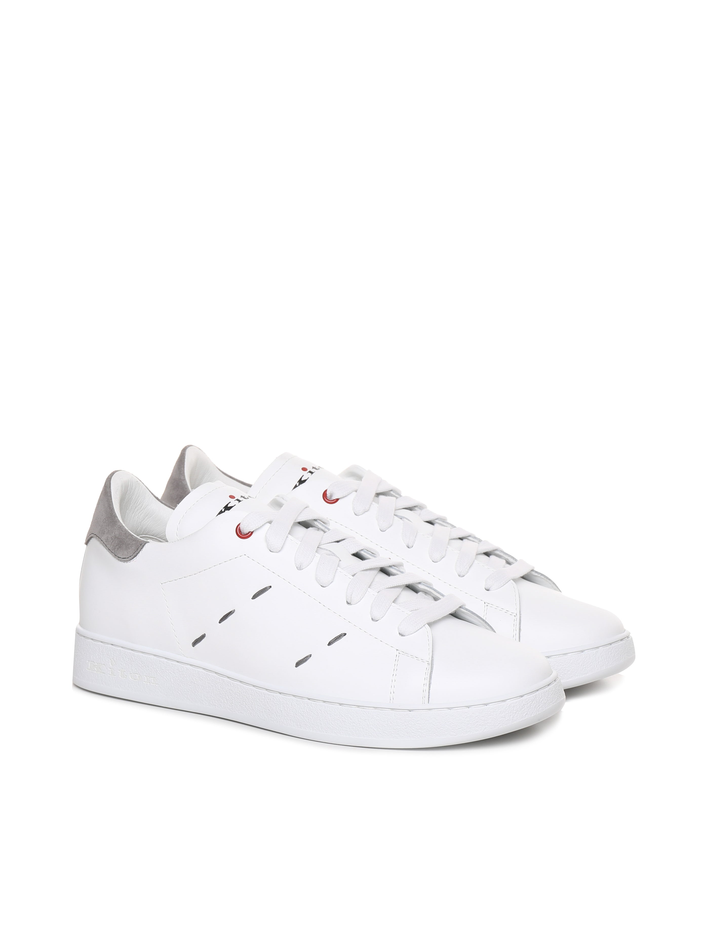 Kiton Sneakers White, Grey Calfskin