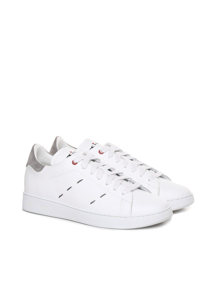 Kiton Sneakers White, Grey Calfskin