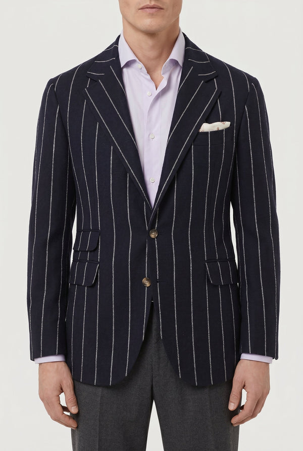Brunello Cucinelli Mens Navy Striped Tailored Blazer
