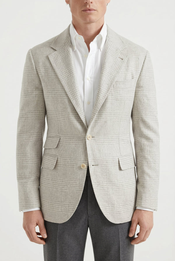 Brunello Cucinelli Mens Light Grey Wool Silk Blazer Tan Clothing